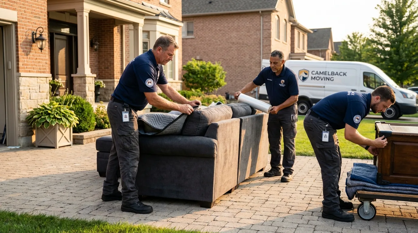 Large estate moving crew wrapping furniture in Oilton, OK